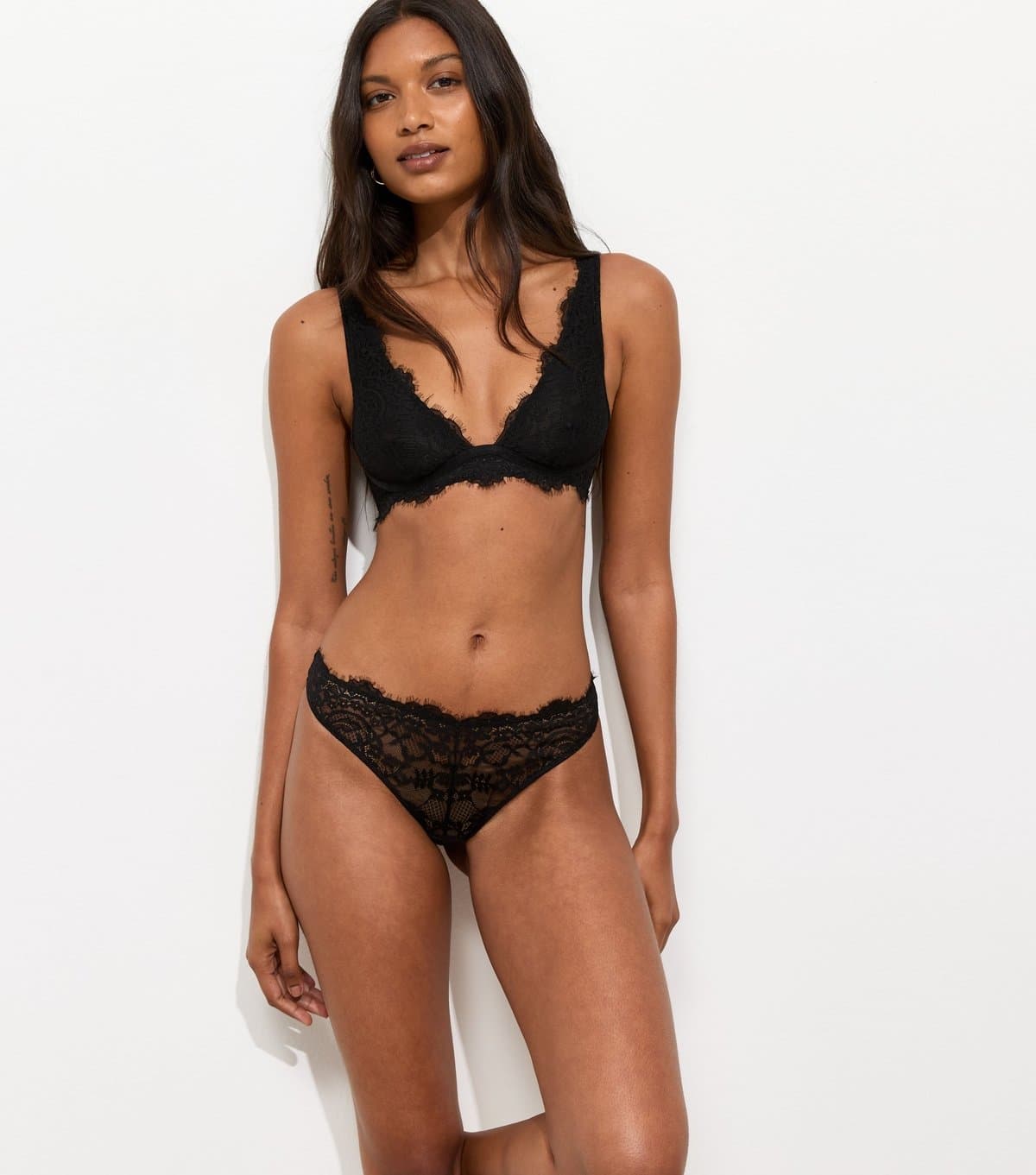 New Look Women's Black Eyelash Lace Thong New Look