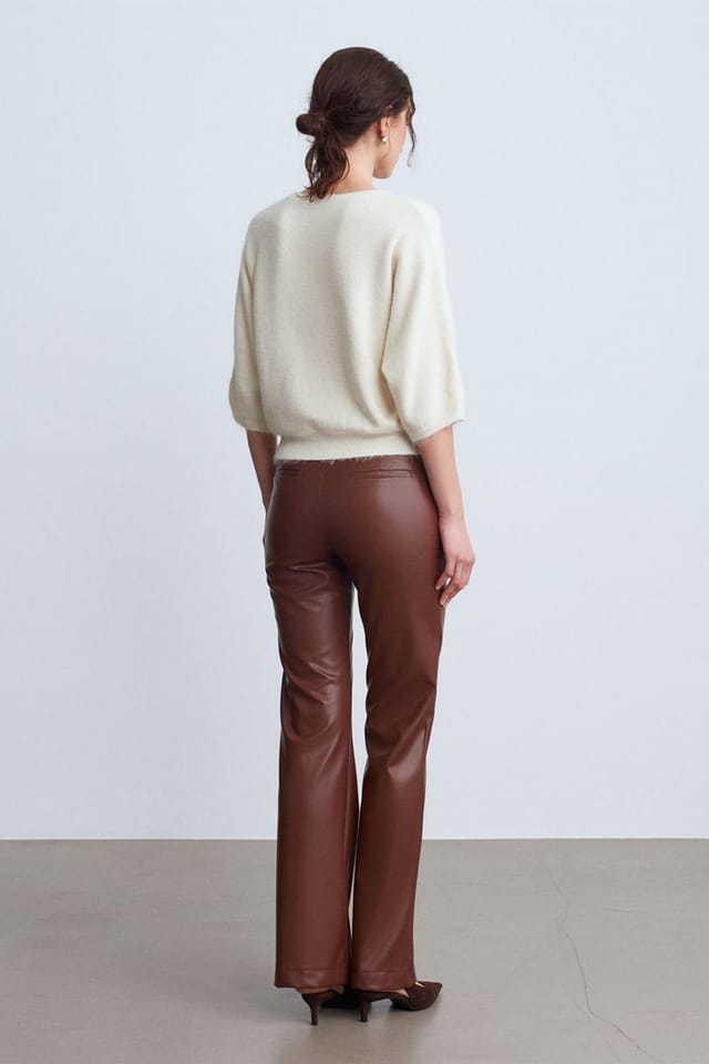 Dilvin Dilvin Women's Faux Leather Flare Pants in Brown - 2