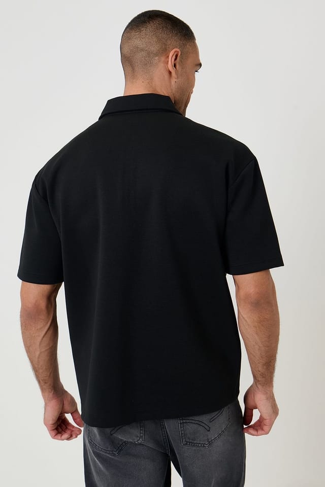Threadbare threadbare Men's Oversized Quarter Zip Polo Shirt in Black - 2