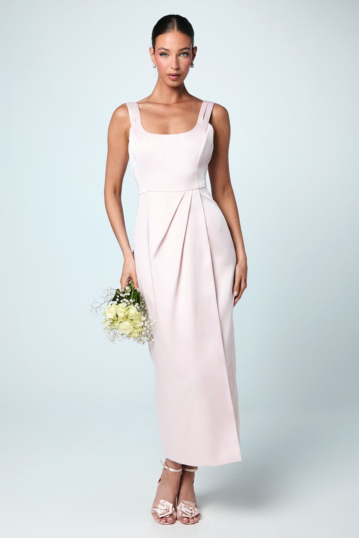 Coast Coast Women's Scoop Neck Satin Column Bridesmaid Dress in Blush - 1