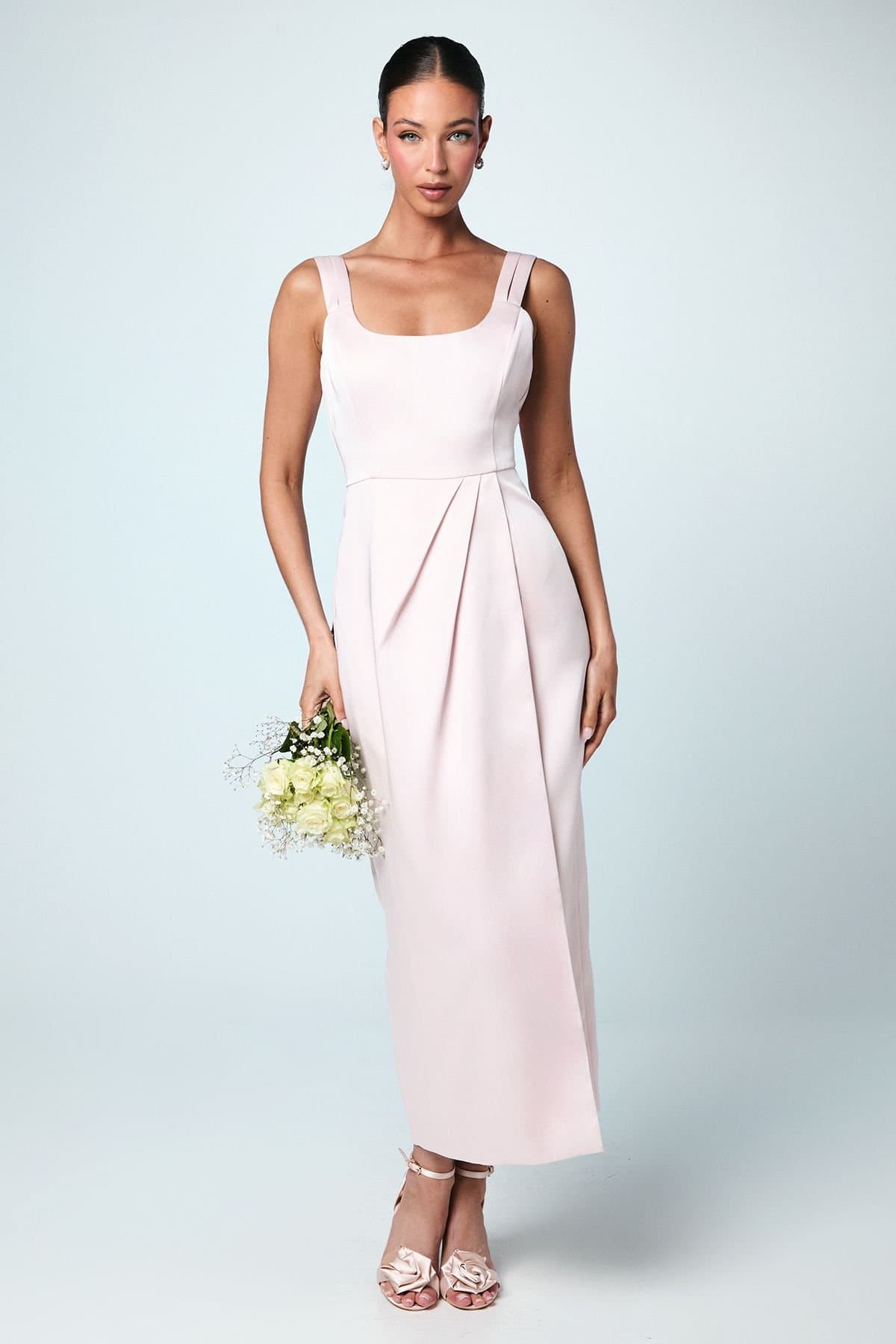 Coast Coast Women's Scoop Neck Satin Column Bridesmaid Dress in Blush