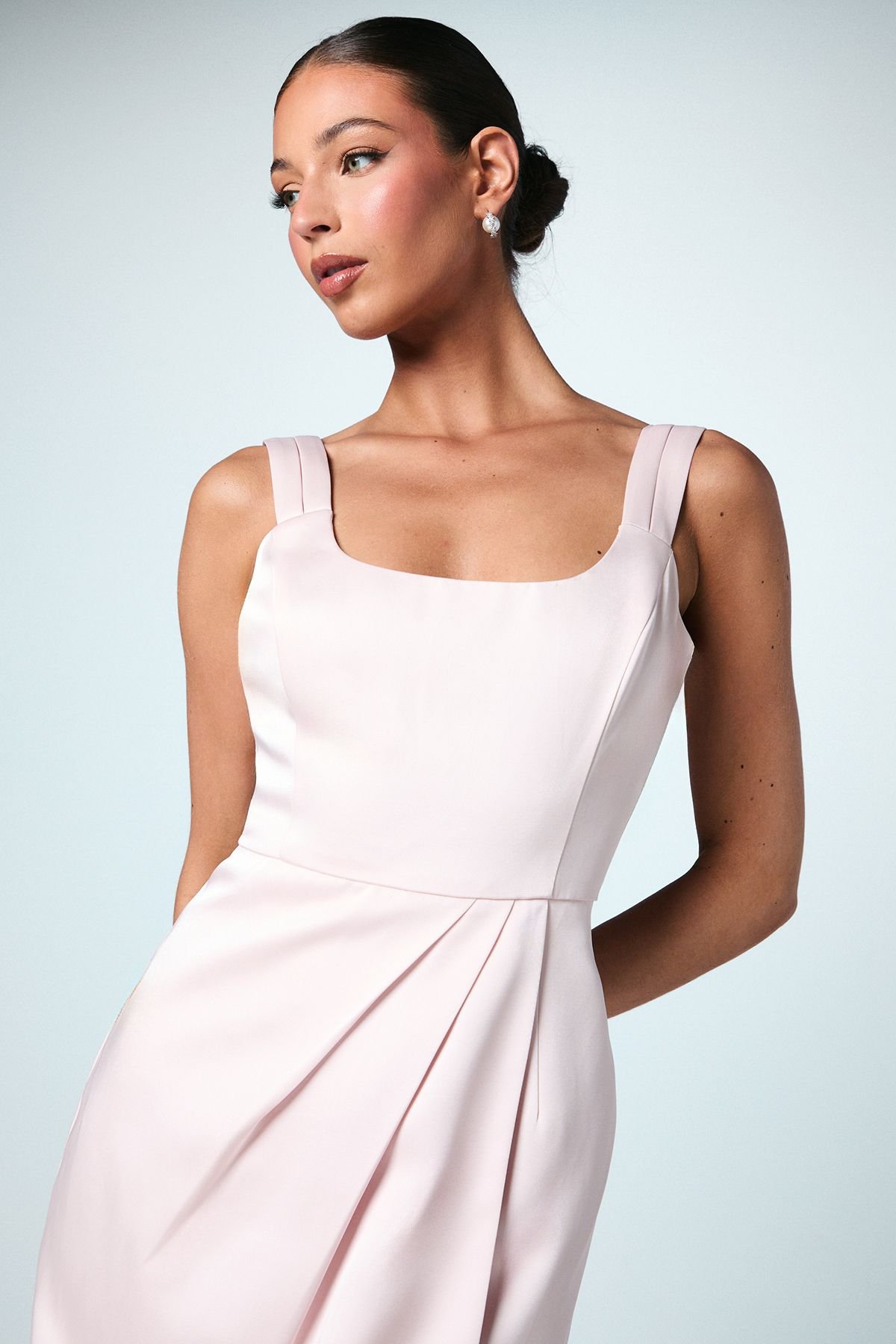 Coast Coast Women's Scoop Neck Satin Column Bridesmaid Dress in Blush - 4