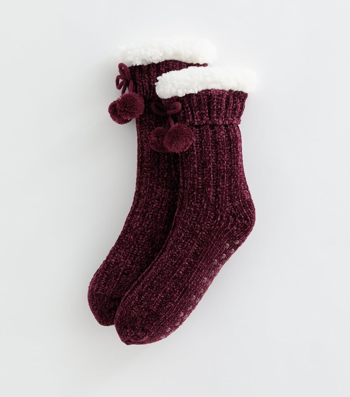 New Look Dark Burgundy Knit Fleece Lined Slipper Socks New Look