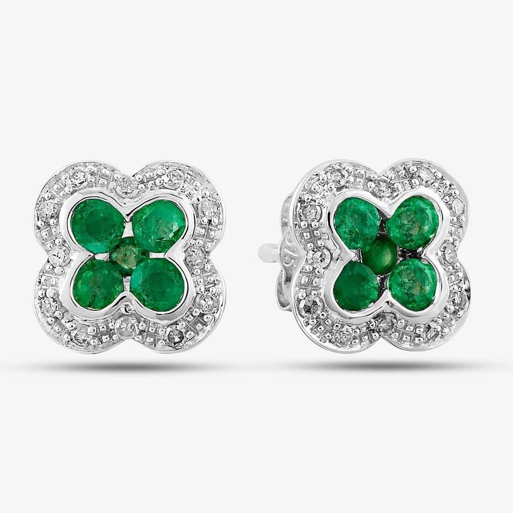 T.H.Baker T.H.Baker Silver Emerald & Diamond Quatrefoil Stud Earrings