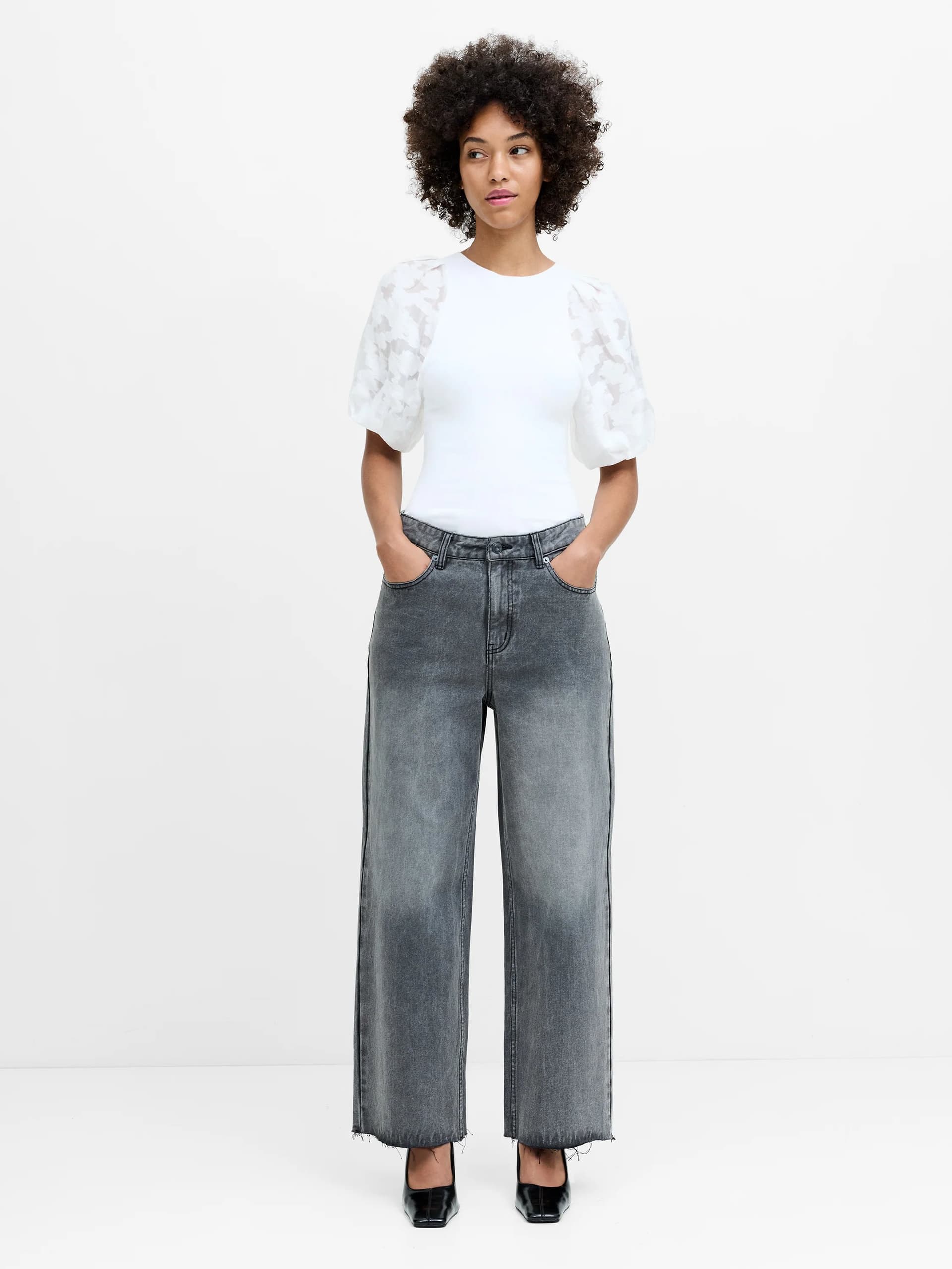French Connection Dallas Washed Grey Relaxed Straight Leg Jeans Warm Grey
