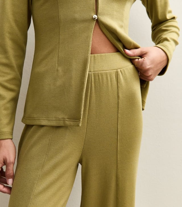 New Look Women's Dark Khaki Soft Touch Front Seam Wide Leg Trousers New Look - 2