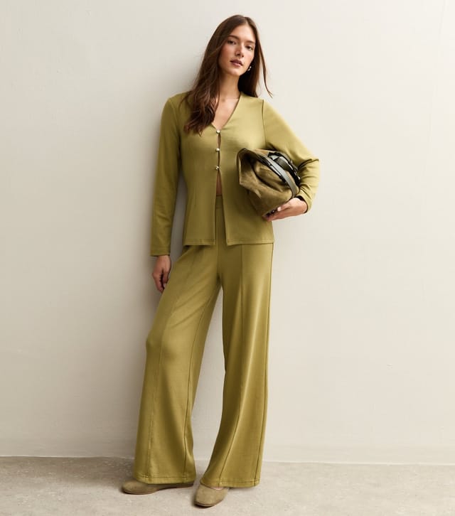New Look Women's Dark Khaki Soft Touch Front Seam Wide Leg Trousers New Look - 3