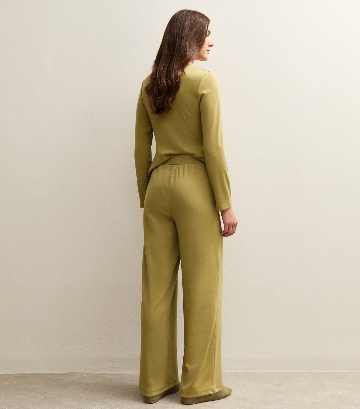 New Look Women's Dark Khaki Soft Touch Front Seam Wide Leg Trousers New Look - 4