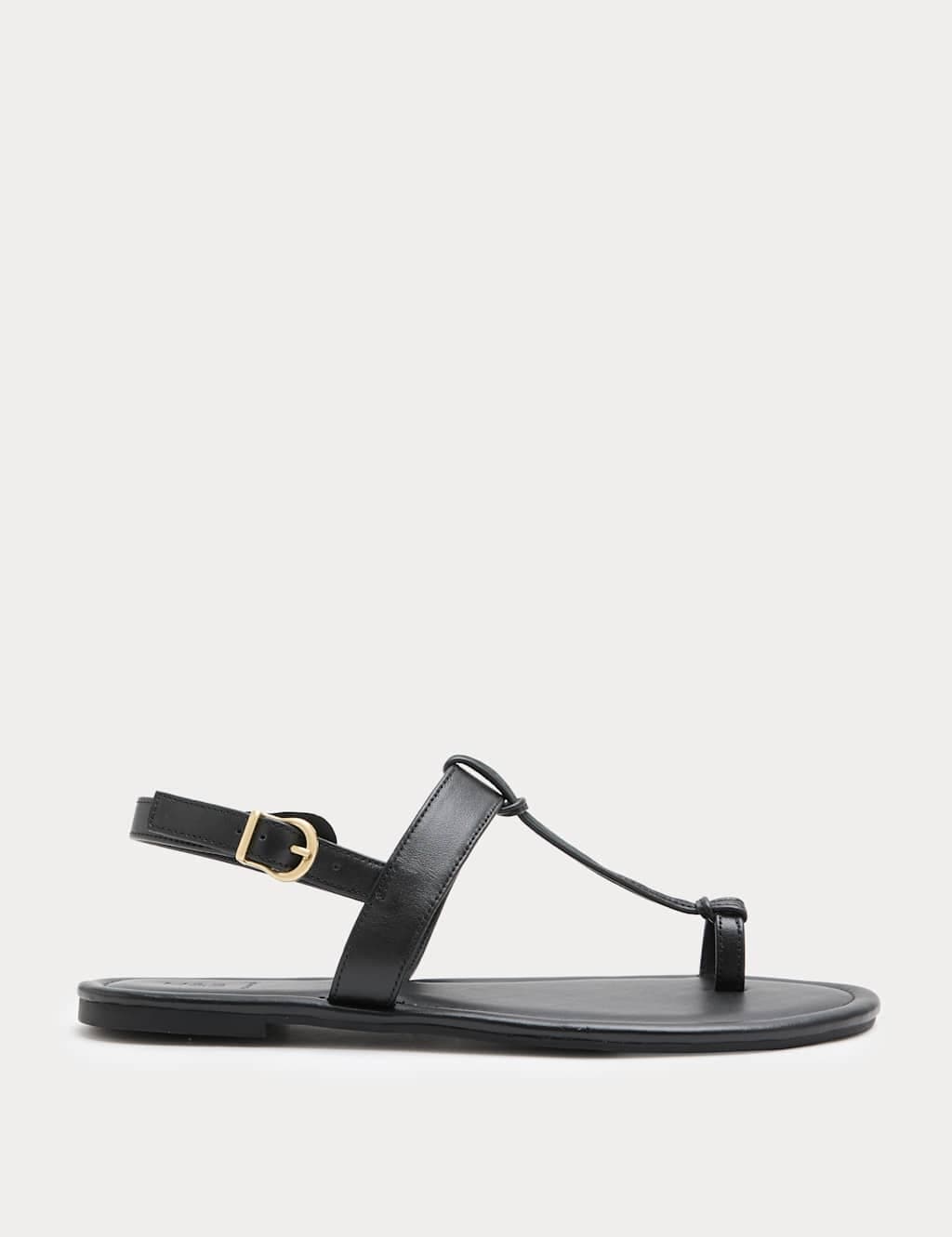 Marks & Spencer M&S Black Leather Ankle Strap Flat Toe Loop Sandals