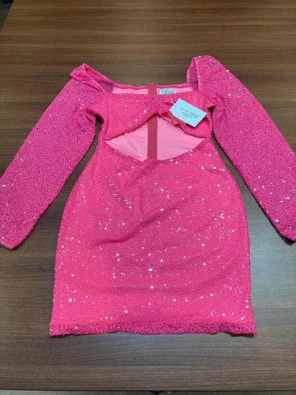 In The Style In The Style Pink Sequin Mini Dress Size 10 BNWT Long Sleeve Party