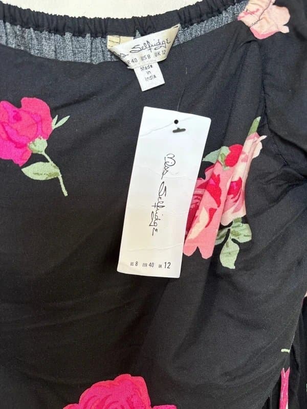 ASOS Miss Selfridge ASOS Black Rose Print Mini Dress size 12