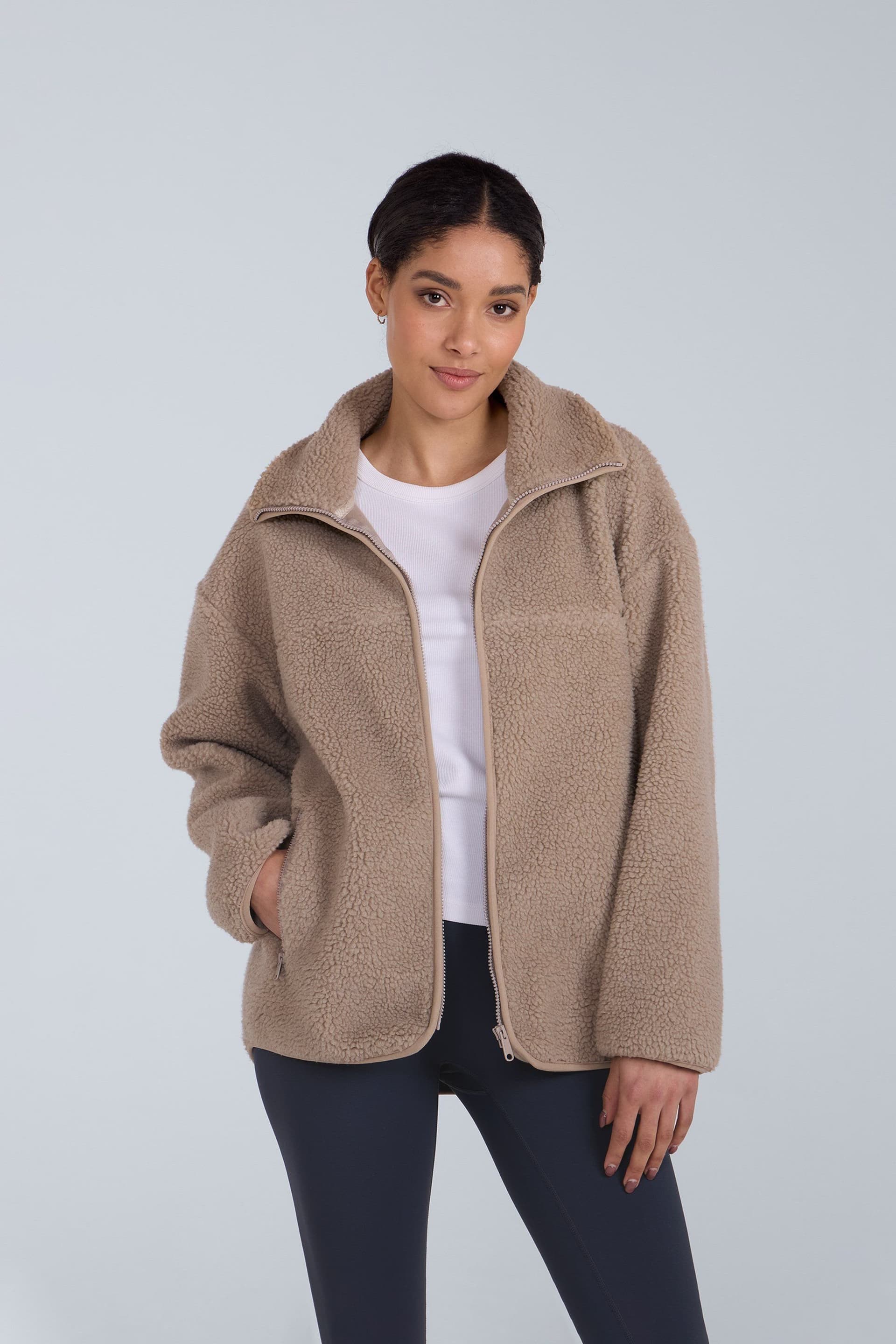 Animal Animal Women's 'Anna' Warm & Cosy Side Pockets Soft Borg Fabric Full Zip Fleece in Beige