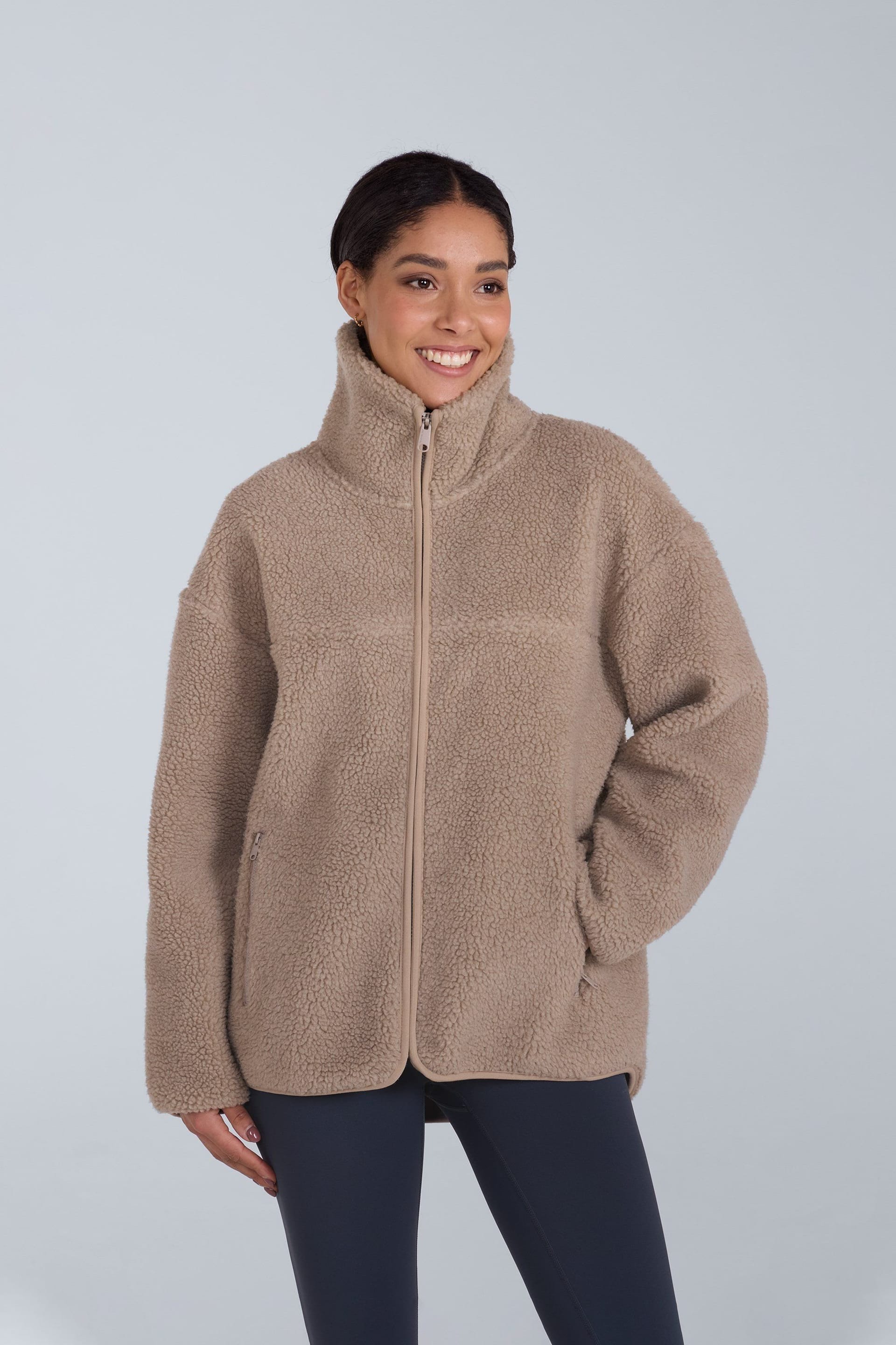 Animal Animal Women's 'Anna' Warm & Cosy Side Pockets Soft Borg Fabric Full Zip Fleece in Beige - 4