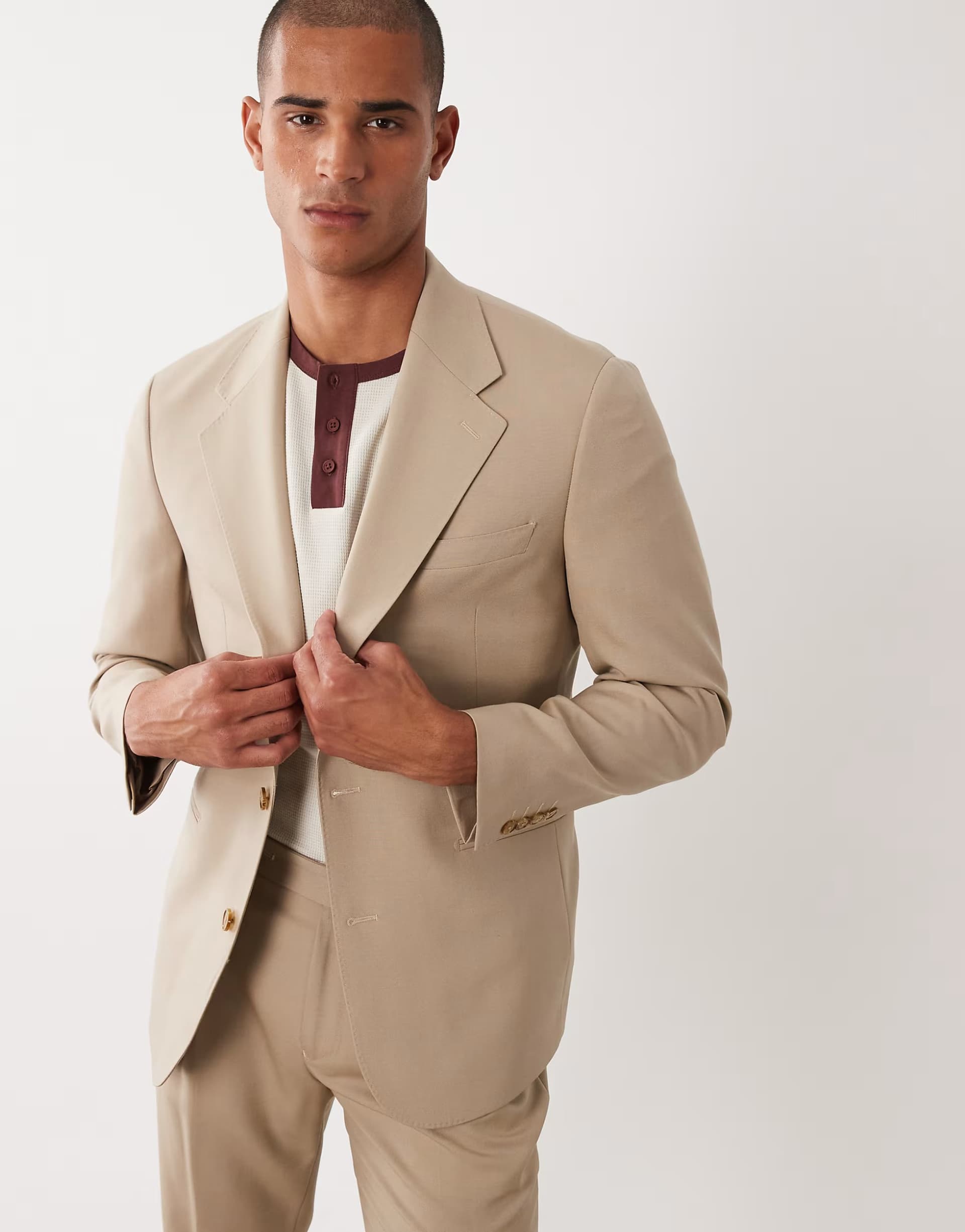 ASOS ASOS DESIGN premium 100% wool slim suit jacket in stone