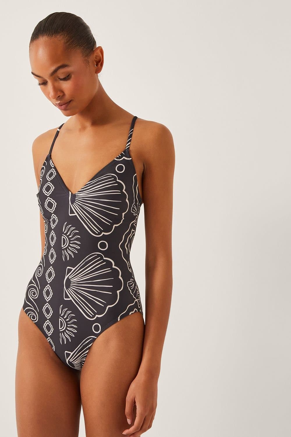 Monsoon Monsoon Women's Macie Shell Print Swimsuit Black