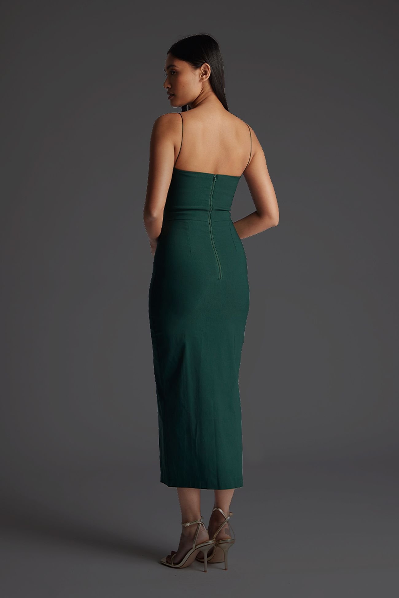 Vesper Vesper Women's Square Neck Midaxi Dress with Cami Straps in Green - 3