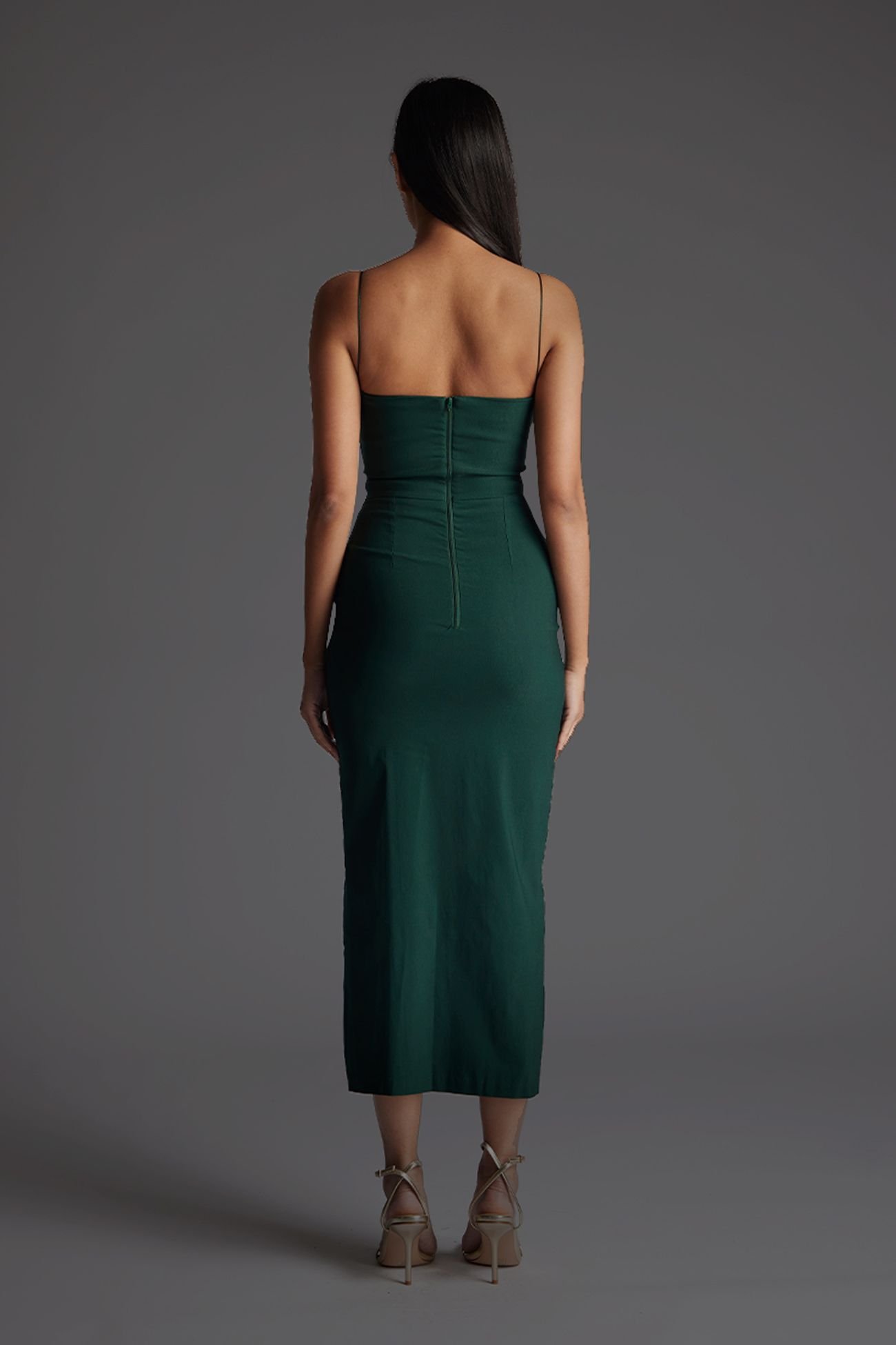 Vesper Vesper Women's Square Neck Midaxi Dress with Cami Straps in Green - 4