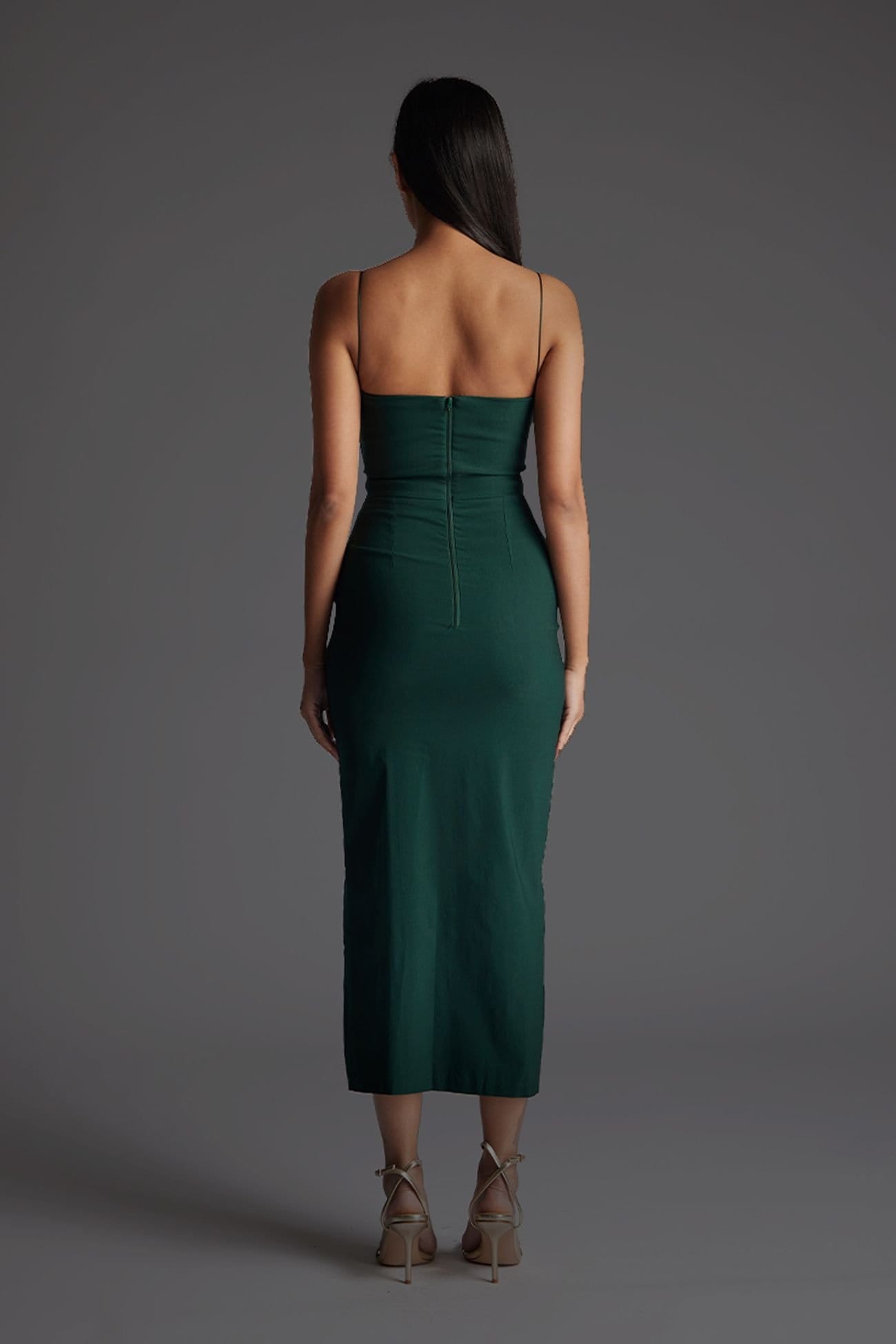 Vesper Vesper Women's Square Neck Midaxi Dress with Cami Straps in Green - 4