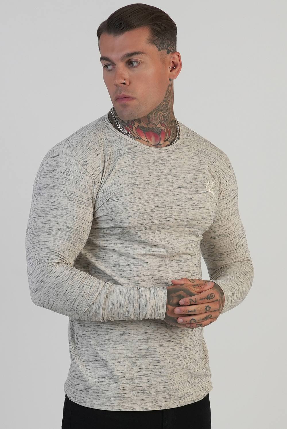SikSilk SikSilk Men's Long Sleeve Marl T-Shirt in White - 2