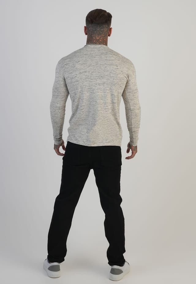 SikSilk SikSilk Men's Long Sleeve Marl T-Shirt in White - 3