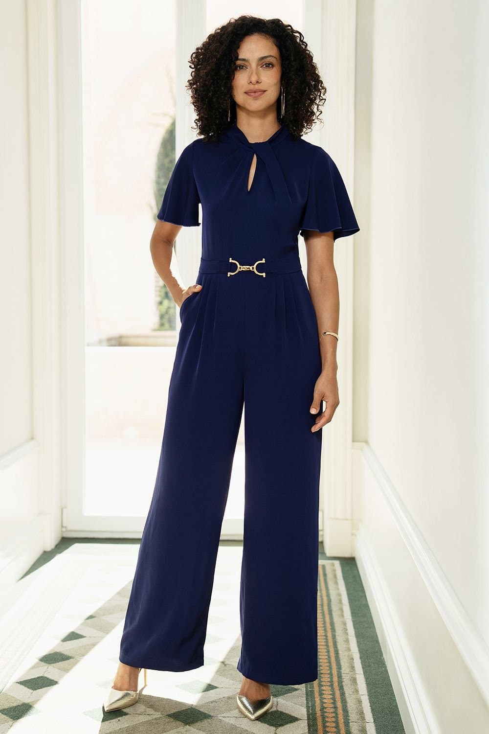 Yumi Yumi Women's Navy Buckle Jumpsuit With Twist Knot Detail