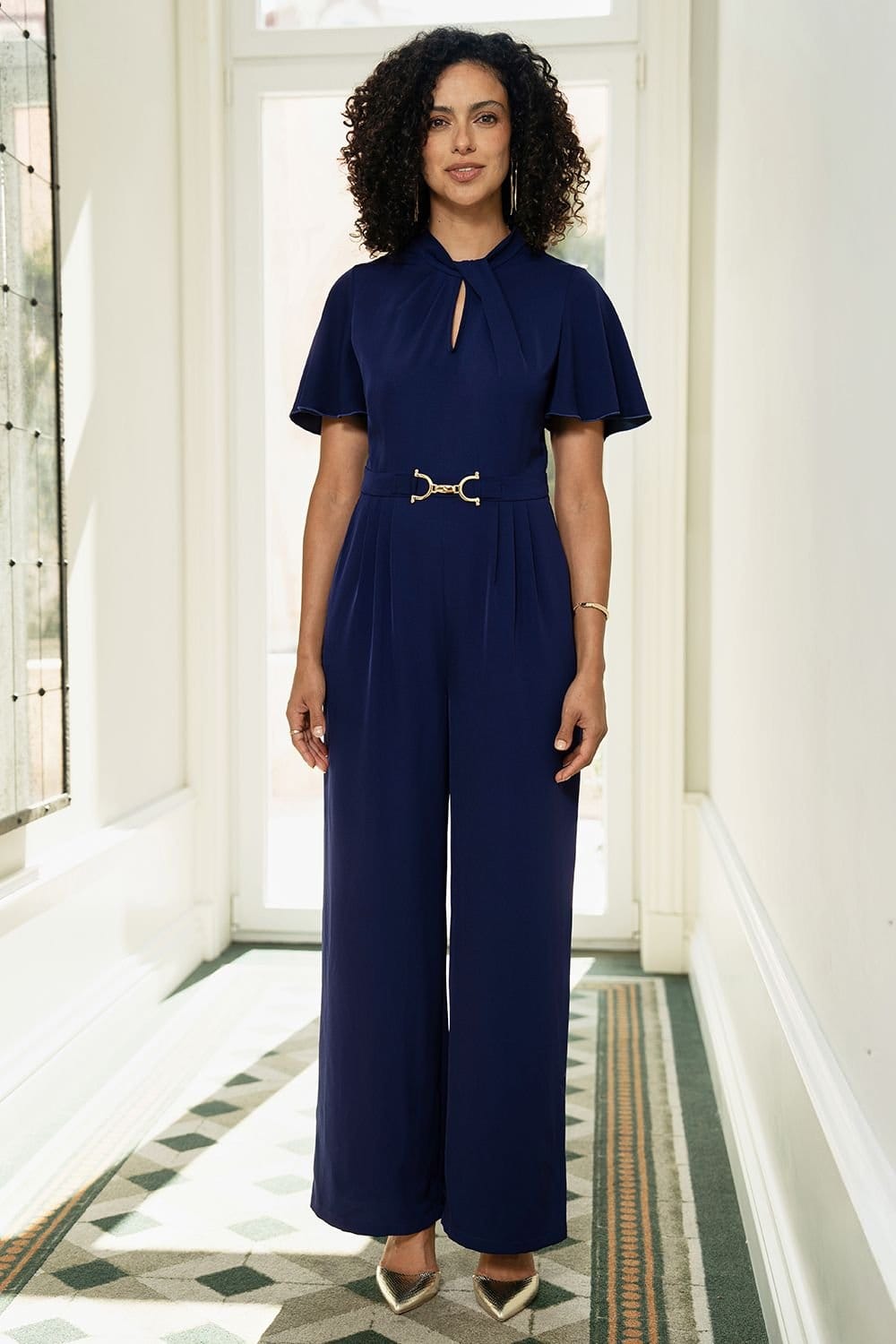 Yumi Yumi Women's Navy Buckle Jumpsuit With Twist Knot Detail - 4