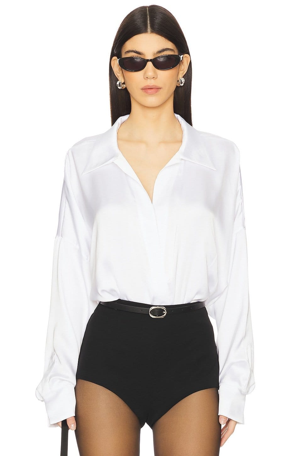 Revolve Super Oversized Boyfriend NK Shirt Bodysuit in Snow White