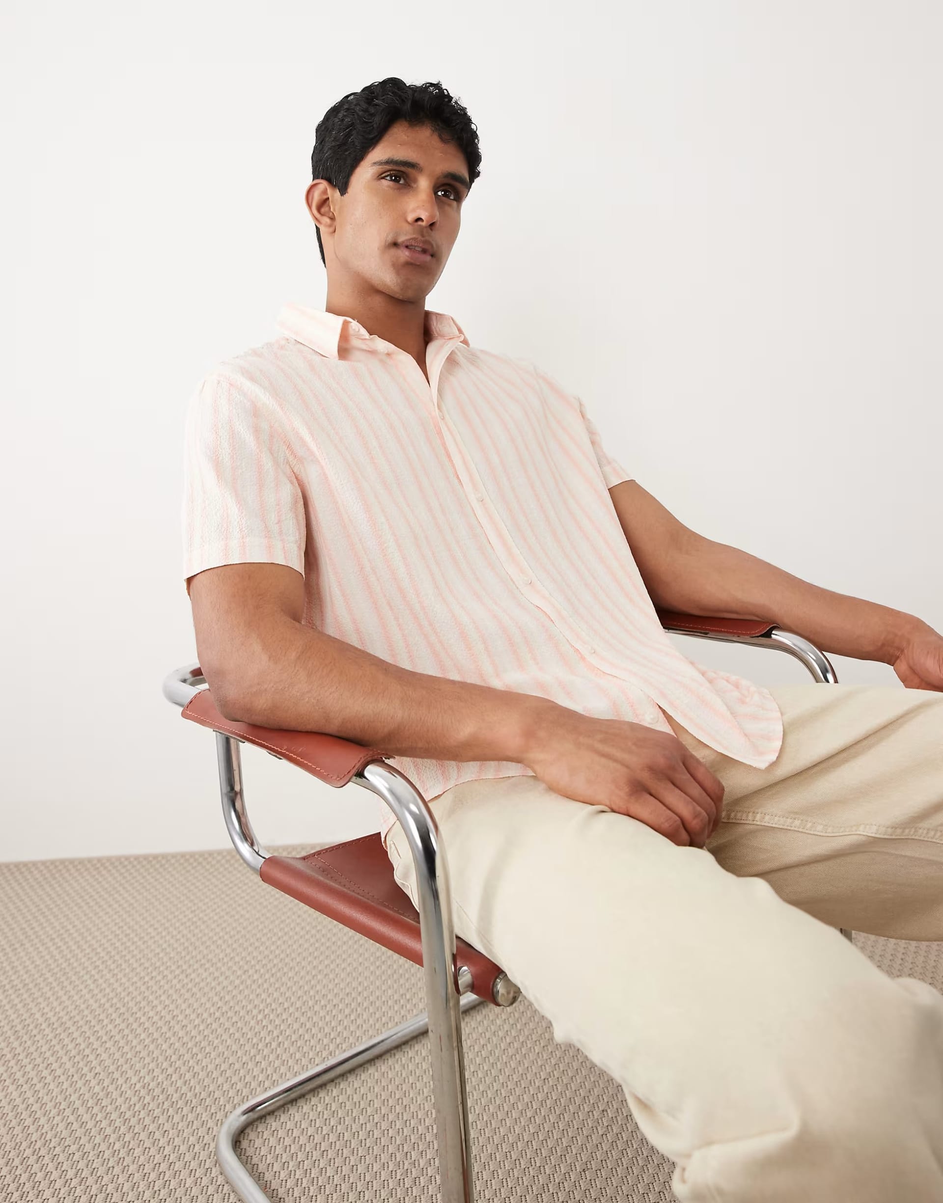 ASOS Peach Stripe Cotton-Rich Shirt