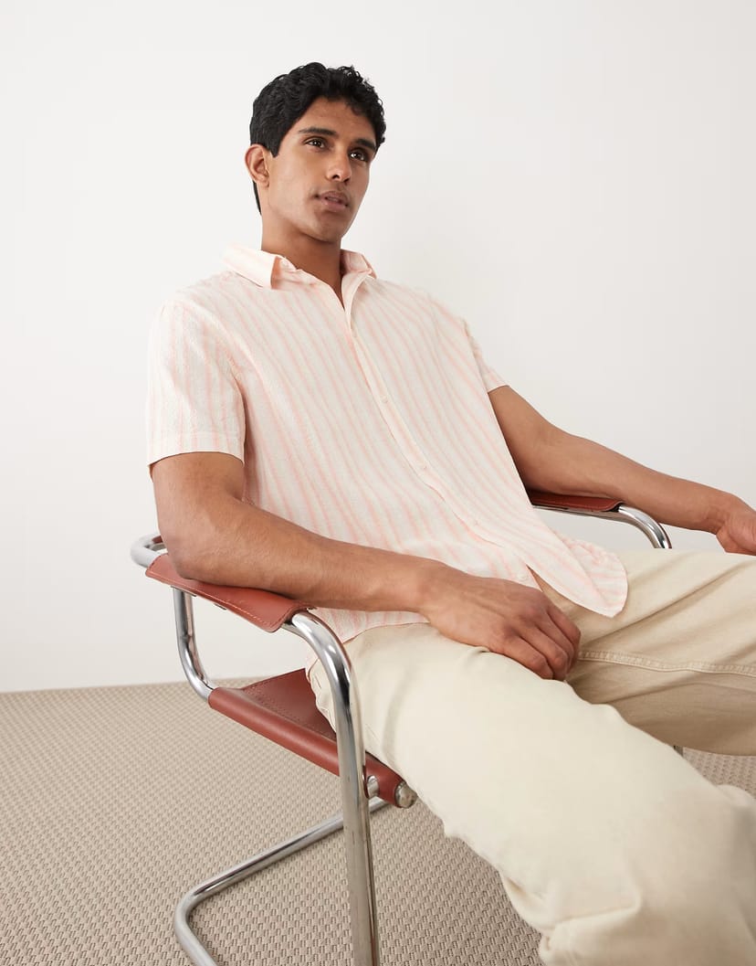 ASOS BLEND cotton-rich regular fit shirt in peach stripe - 1