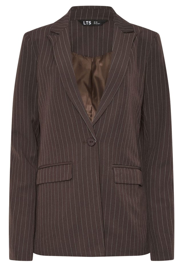Long Tall Sally Long Tall Sally Women's Tall Pinstripe Blazer in Chocolate - 2