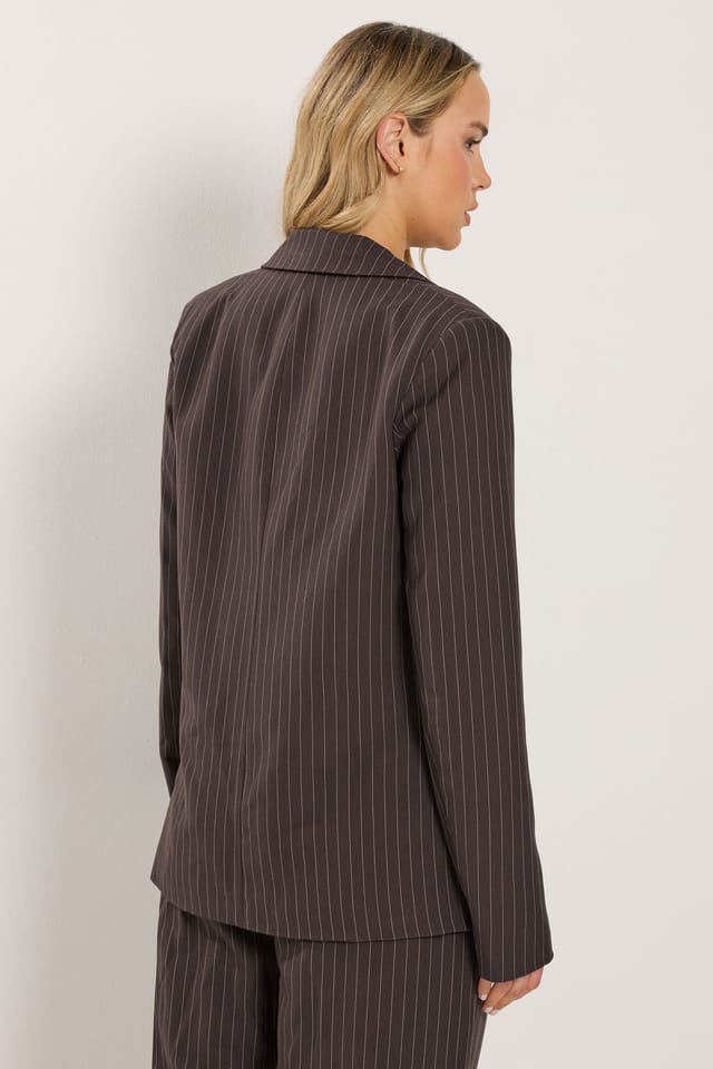 Long Tall Sally Long Tall Sally Women's Tall Pinstripe Blazer in Chocolate - 3