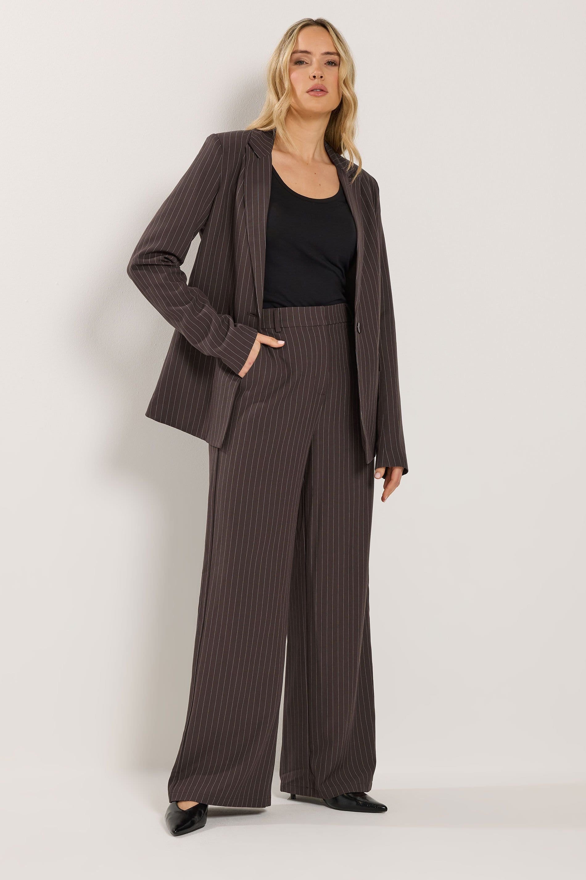 Long Tall Sally Long Tall Sally Women's Tall Pinstripe Blazer in Chocolate - 4