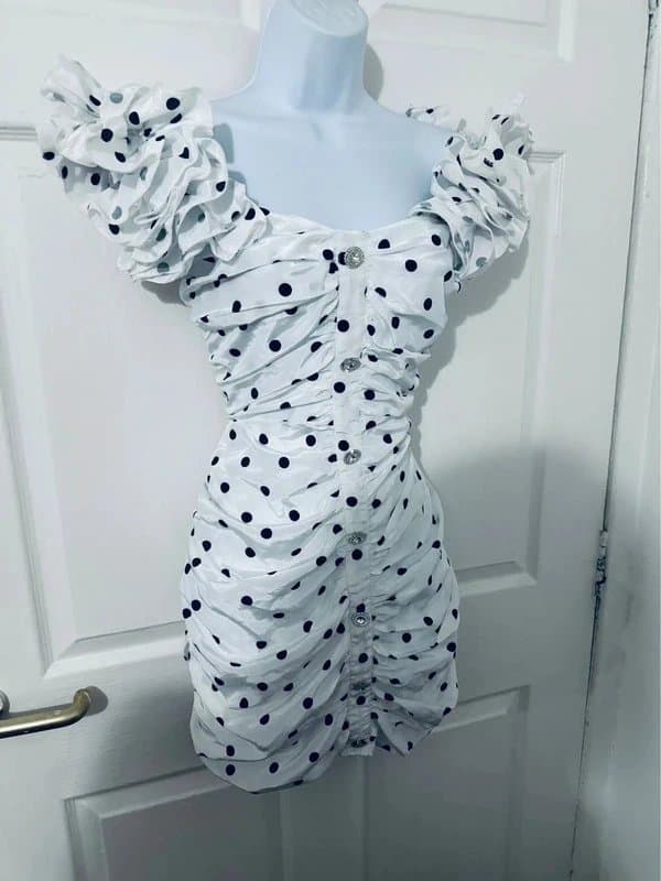 House of maguie Stunning 🌸 House of Maguie 🌸White & Black Polka Dot Mini Dress Size L UK 12