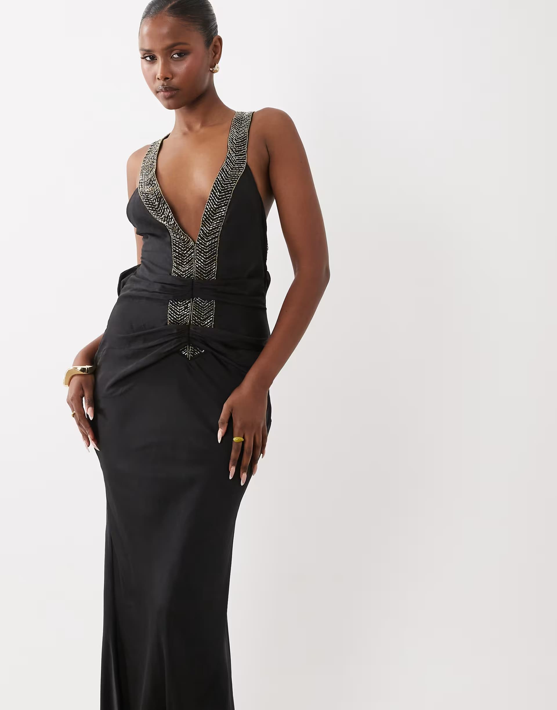 ASOS ASOS DESIGN satin dress with embellished straps in black