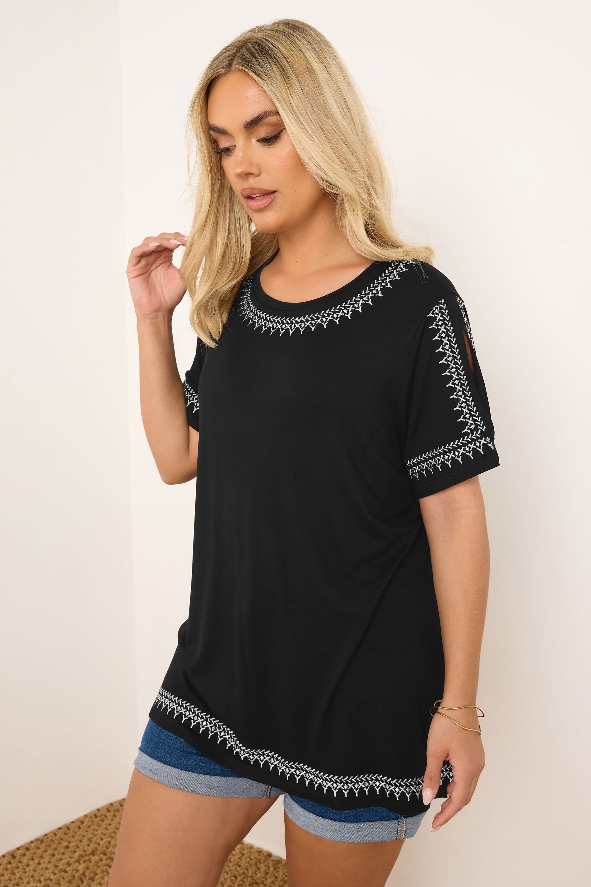 Yours Plus Size Black Embroidered Top