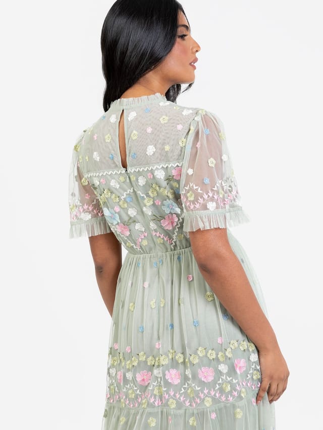 Maya Deluxe Maya Deluxe Women's Embroidered High Neck Maxi Dress in Mint - 3