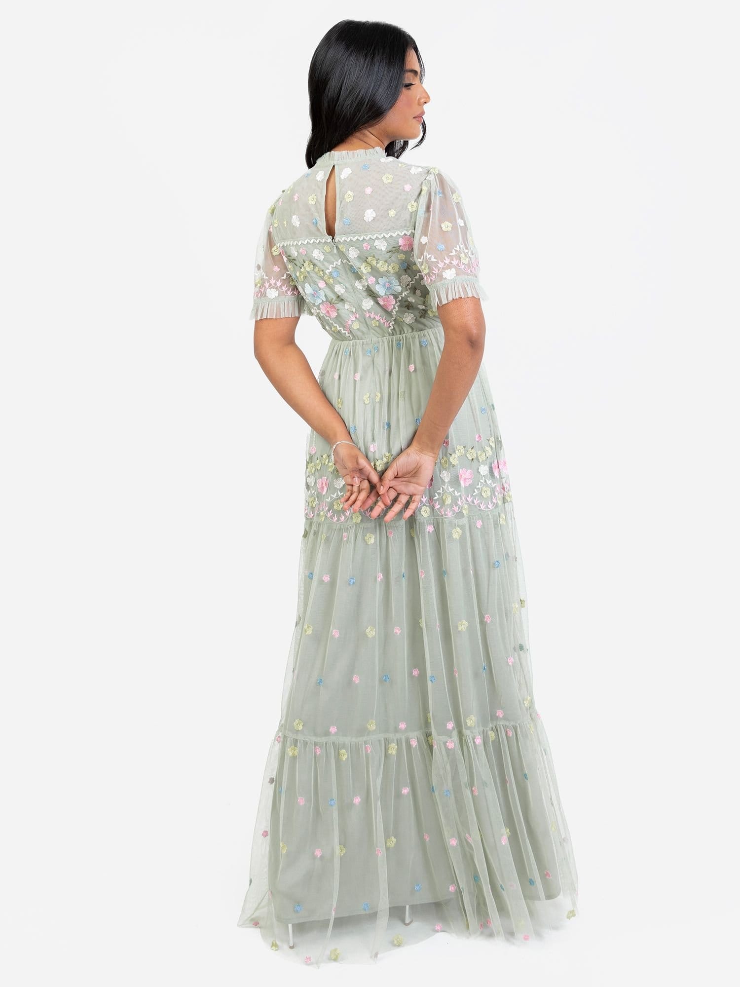 Maya Deluxe Maya Deluxe Women's Embroidered High Neck Maxi Dress in Mint - 4