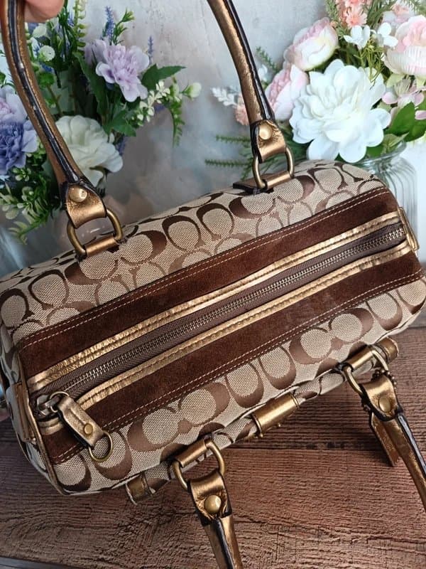 Coach Coach Vintage Y2k Brown and Khaki Signature Boston Top Handle Satchel Bag