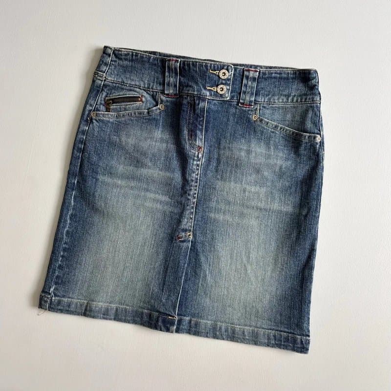 Topshop Moto Vintage Y2K Topshop blue denim low rise midi skirt