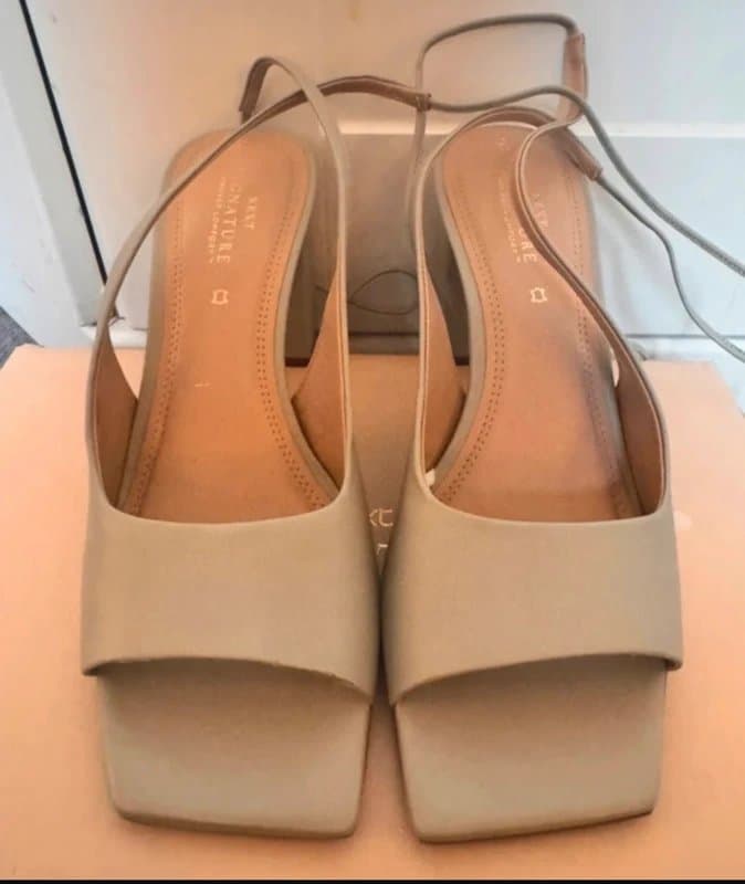 Next Size 38 Leather Pistachio low 2.5 inch  block heel sandals open toe with Ankle