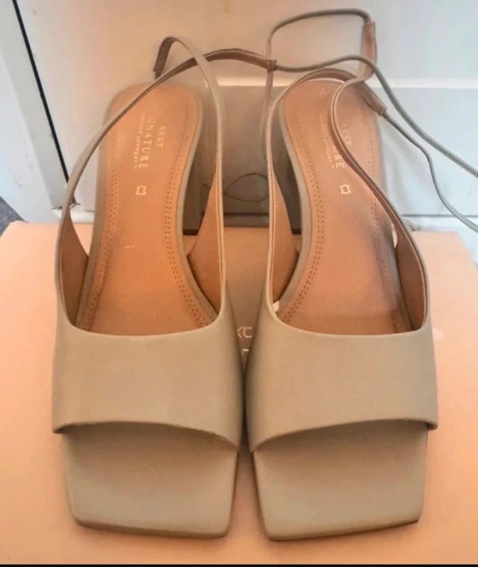 Next Size 38 Leather Pistachio low 2.5 inch block heel sandals open toe with Ankle - 1