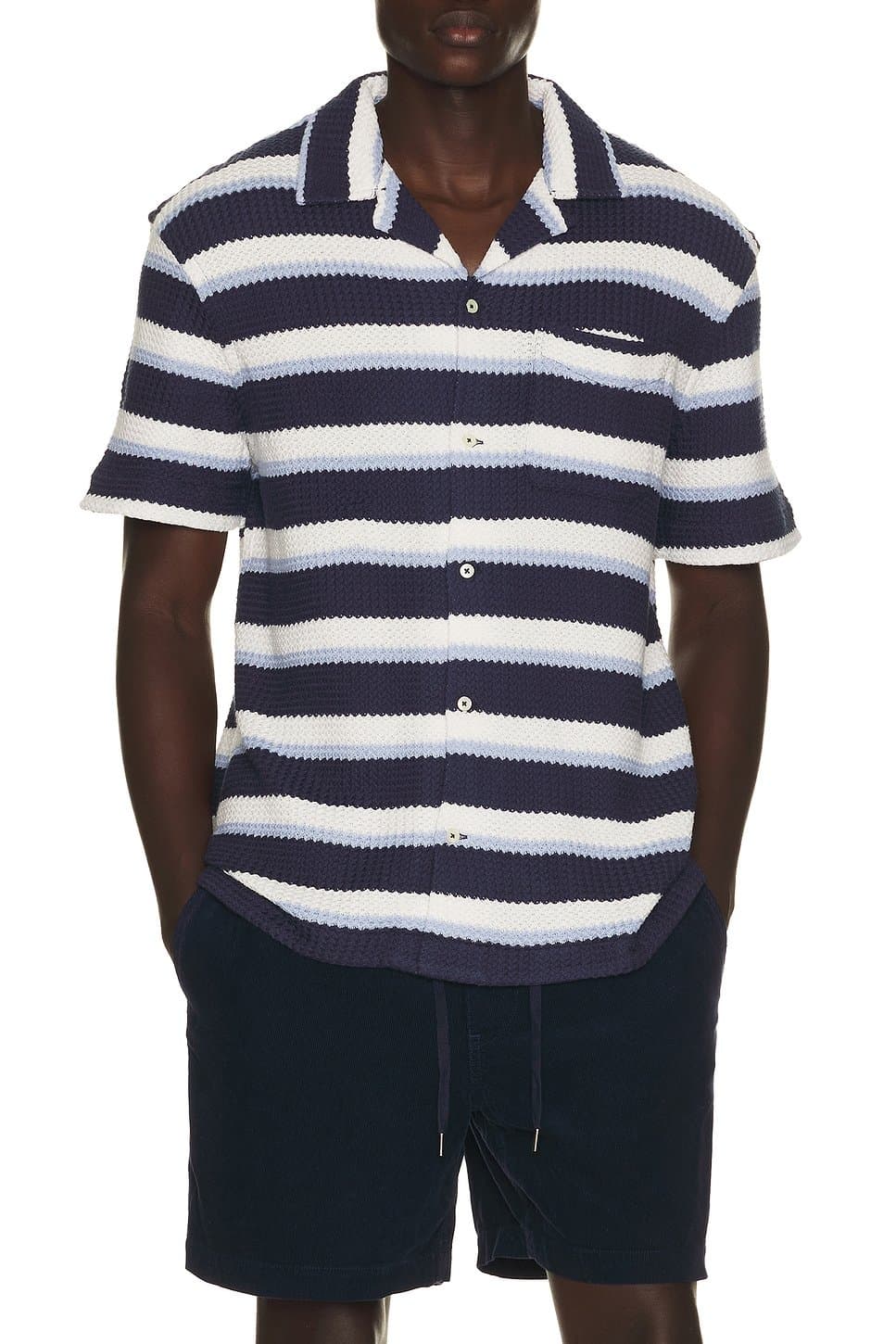 revolve Short Sleeve Yarn Dyed Textured Herringbone Andy Camp Striped Shirt