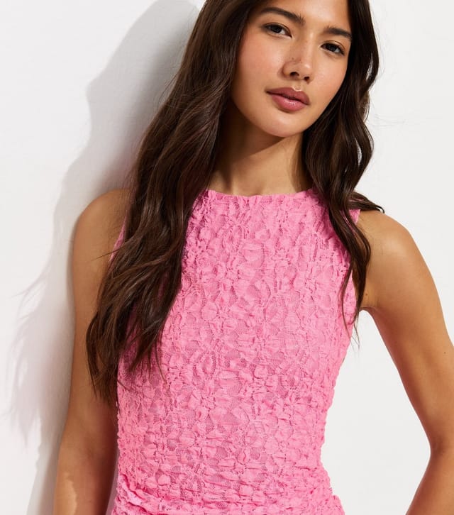 New Look Women's Light Pink Lace Sleeveless Asymmetric Mini Dress New Look - 2