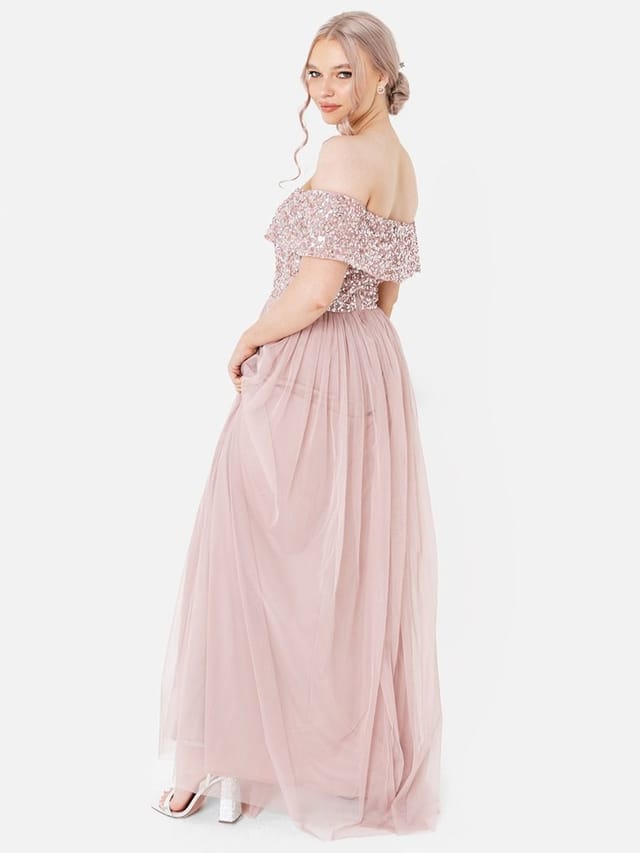 Maya Deluxe Maya Deluxe Women's Bardot Embellished Maxi Dress in Light Pink - 2