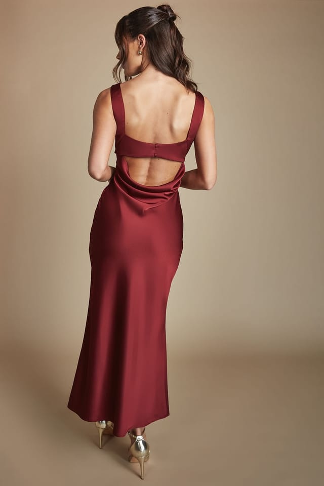 Oasis Oasis Women's Wine Cowl Neck Open Back Midi Bridesmaid Dress - 3