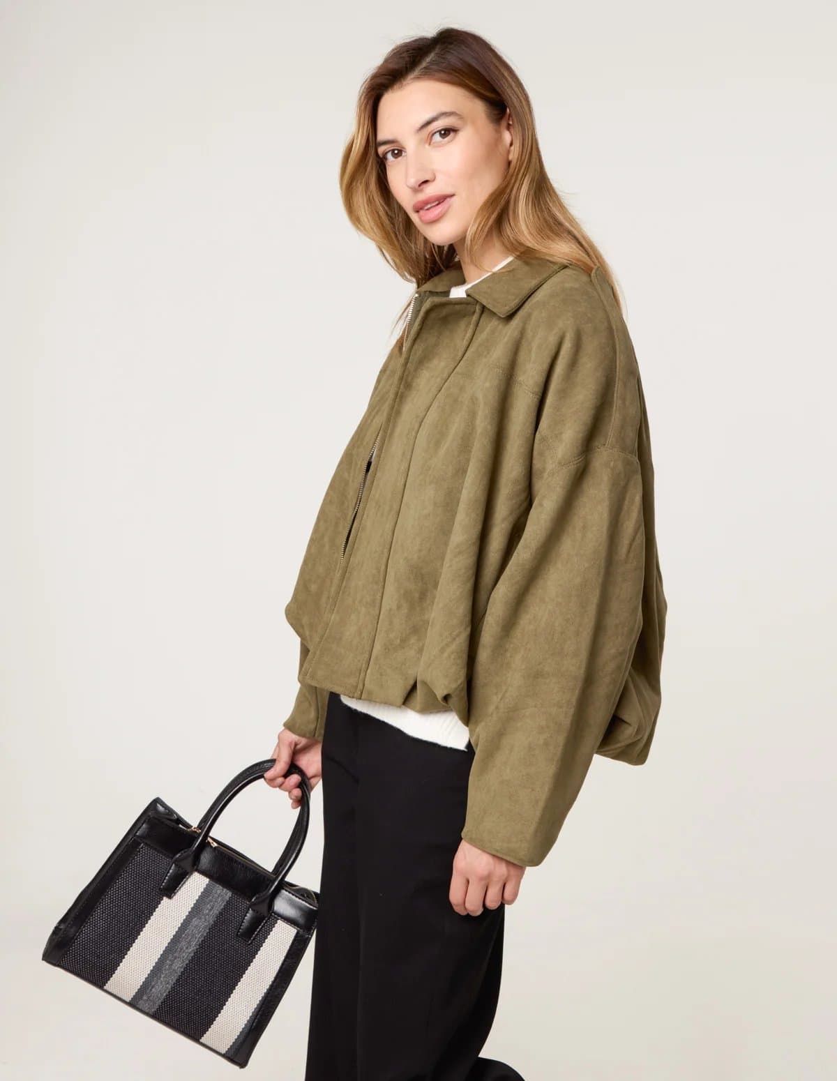 Blue Vanilla Suedette Puffball Jacket