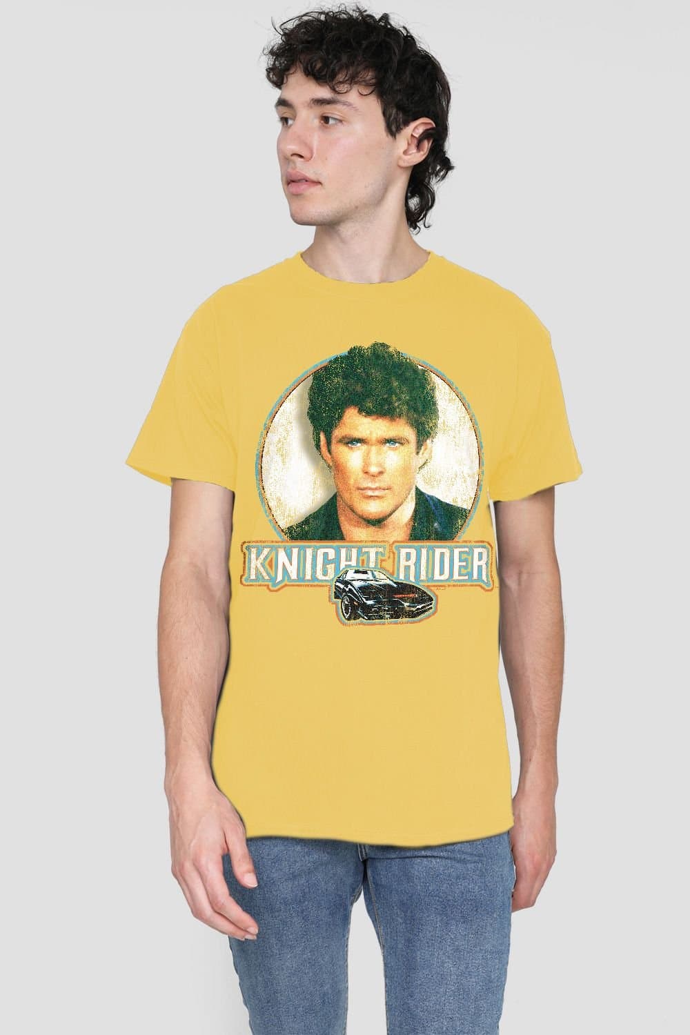 NBCU NBCU Men's Knight Rider Hasselhoff T-Shirt, Bright Yellow