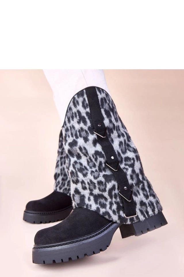 Love Lace Love Lace Women's Comfort Leopard Print Rolled Shaft Flat Ankle Boots Kaylia in Black - 2
