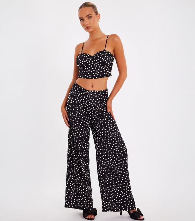 Quiz Women's Black Polka Dot Wide Leg Trouser Quiz New Look - 2