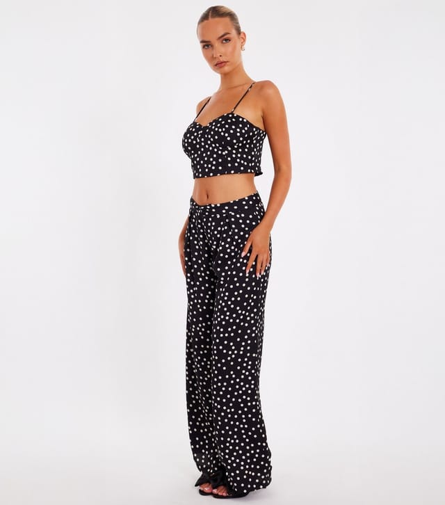 Quiz Women's Black Polka Dot Wide Leg Trouser Quiz New Look - 3